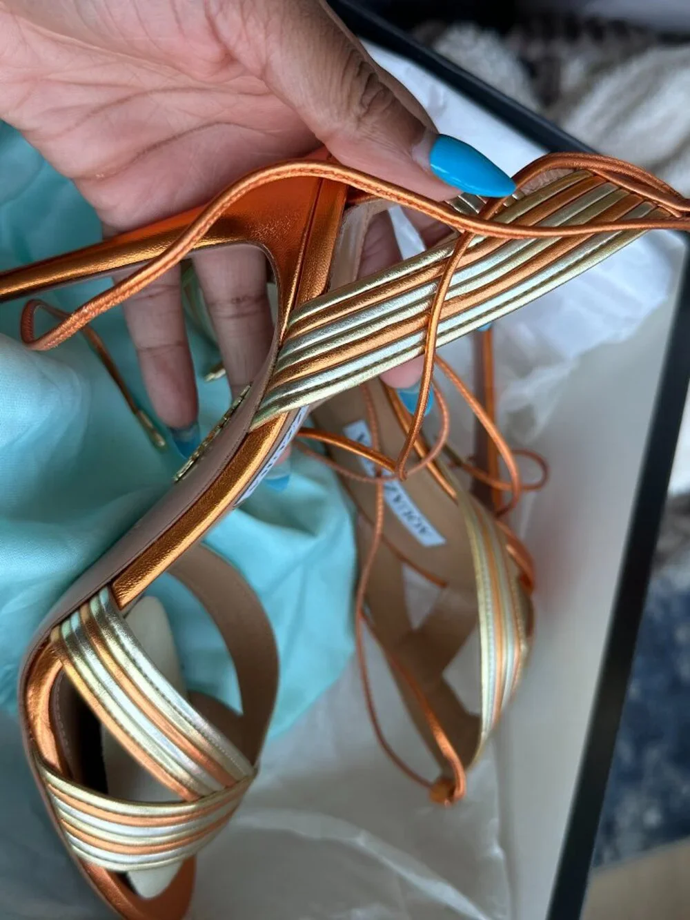 Aquazurra Ari Sandal Heels - Metallic Gold, Silver, Orange